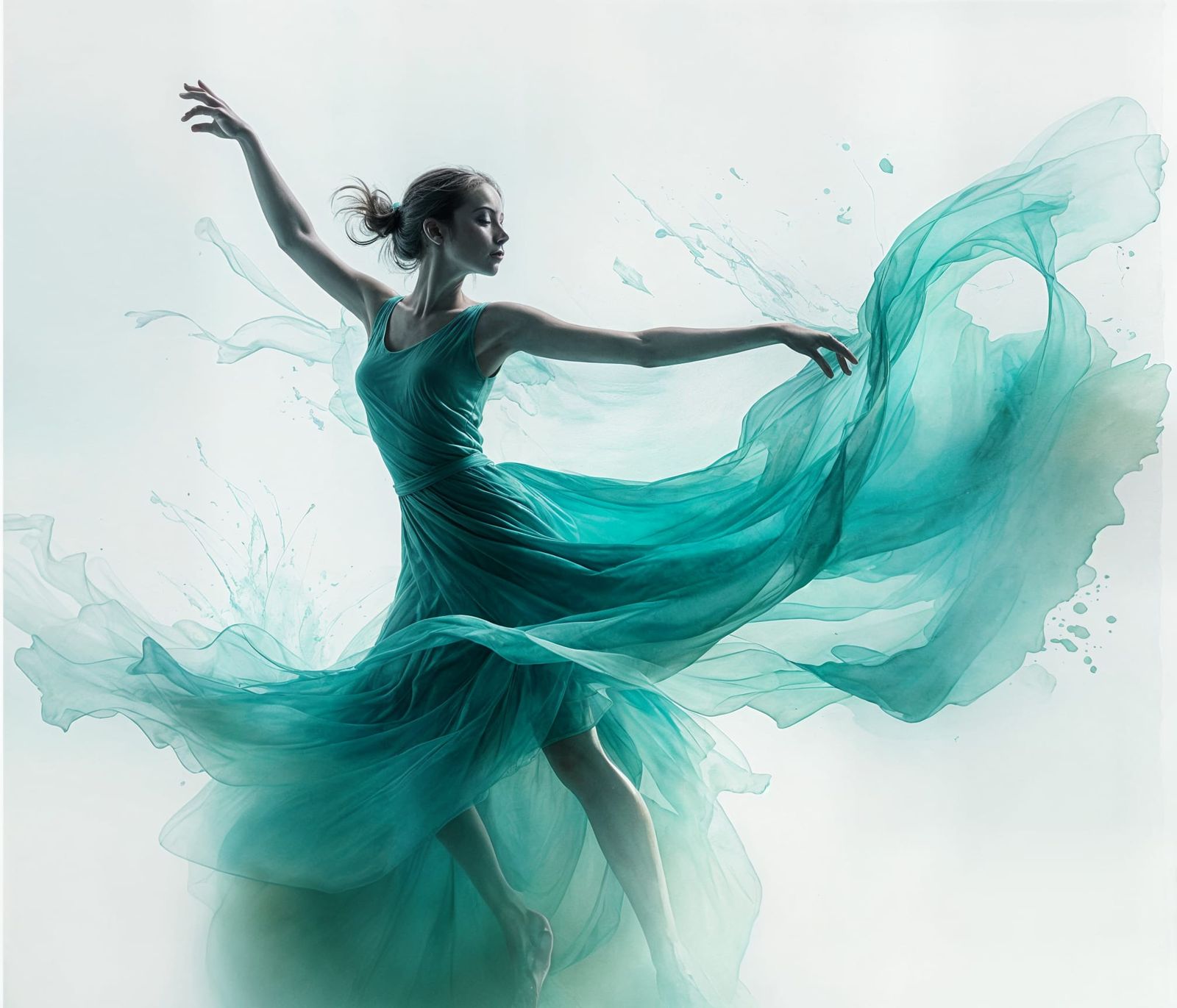 Ethereal Turquoise Woman Dancing in Watercolor
