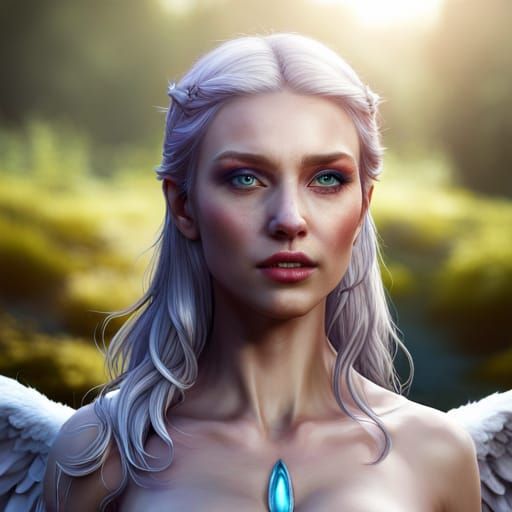 Hyperrealistic 3D Angel Woman in Detailed Matte Painting