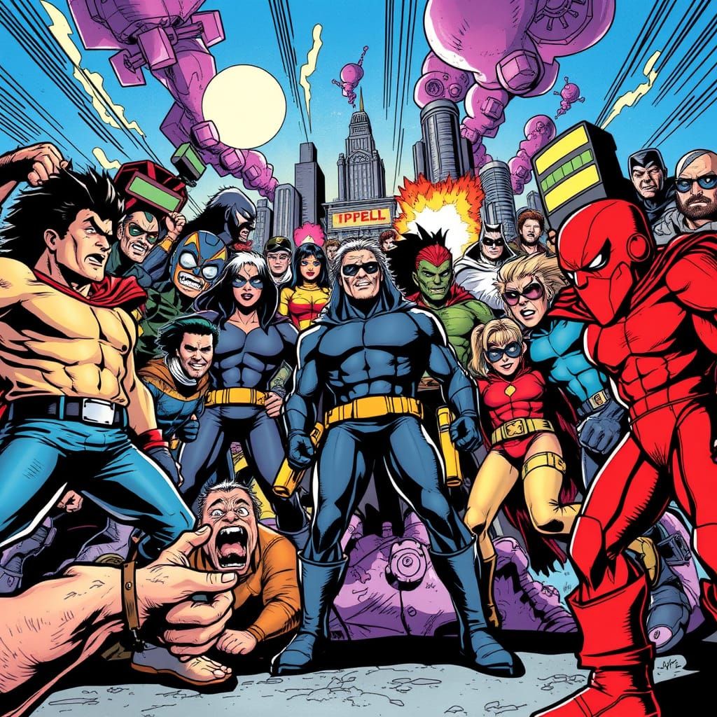 Dynamic Comic Book Scene with Bold Lines