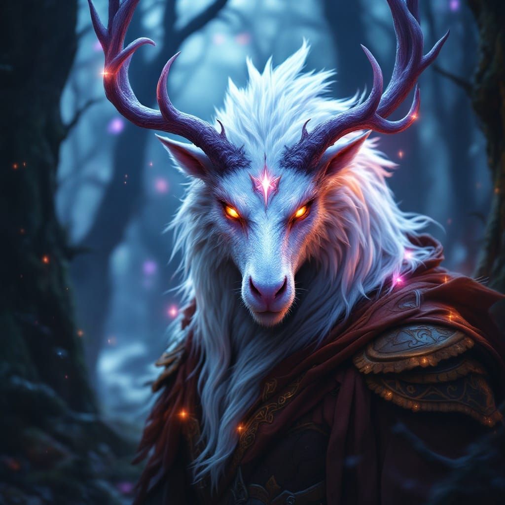 Regal White Dragon Deer Man in Ancient Elven Woods