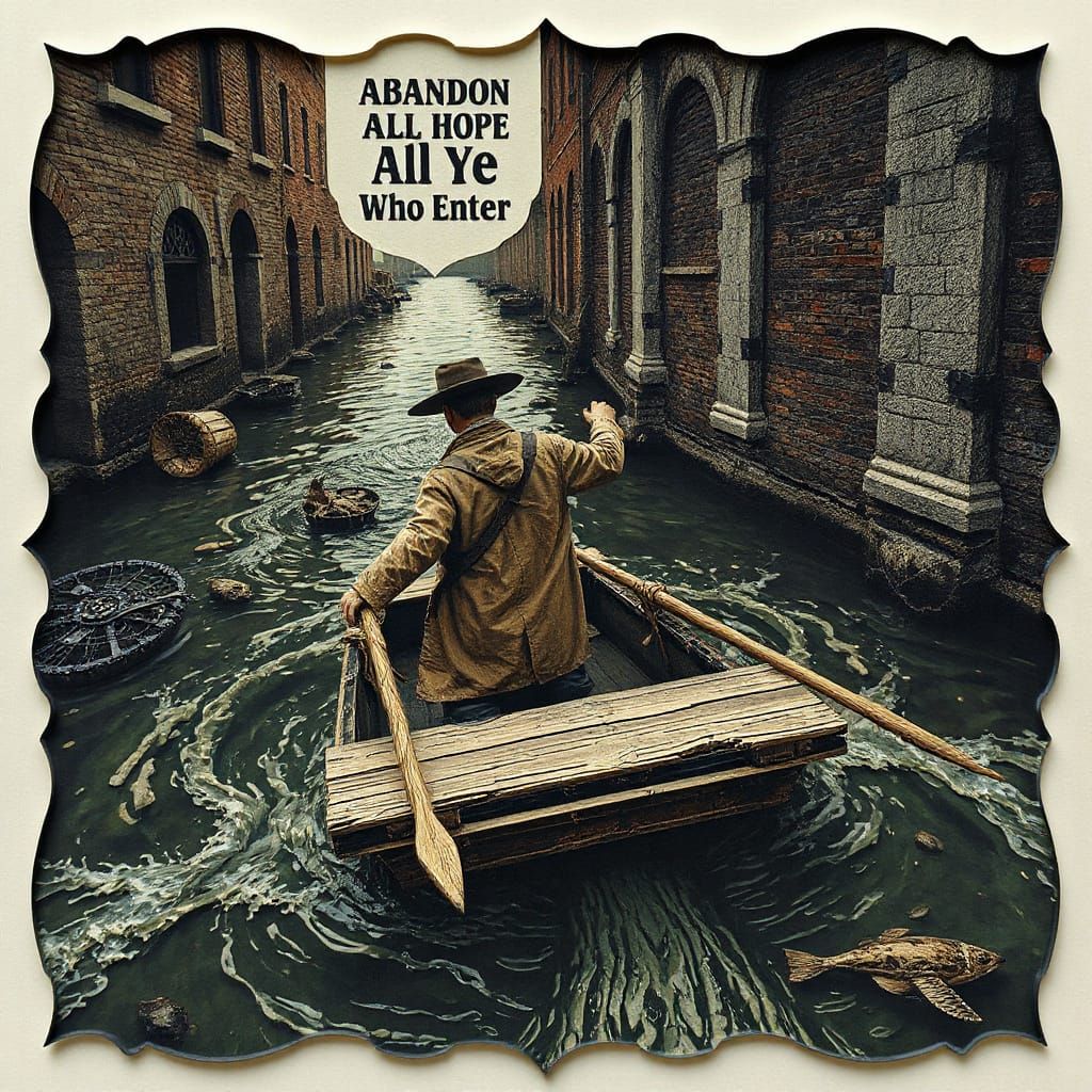 Sewage Canal Raft: Trompe L'oeil Paper Quilling