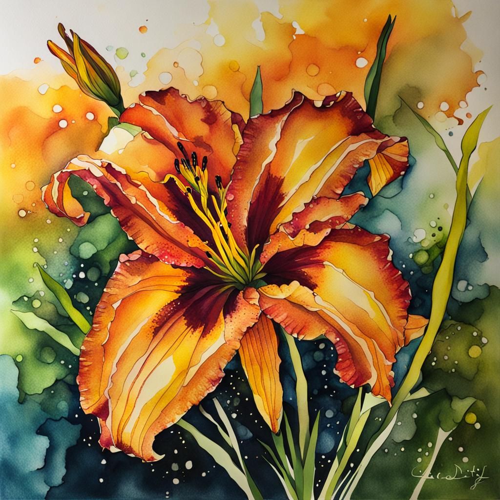 Daylily in Sunlight: Alcohol Ink Art