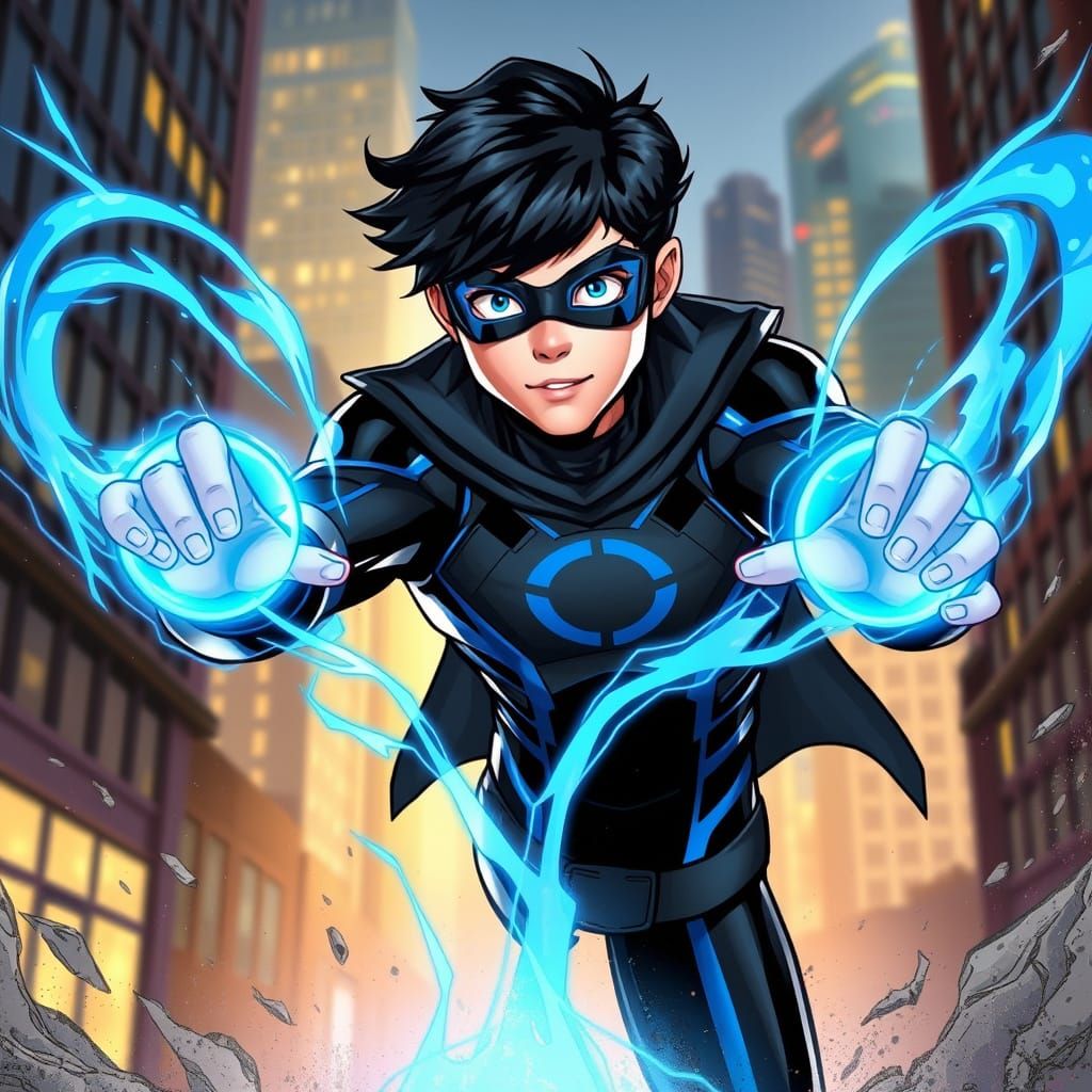 Teen Superhero in Dynamic Concept Art Style