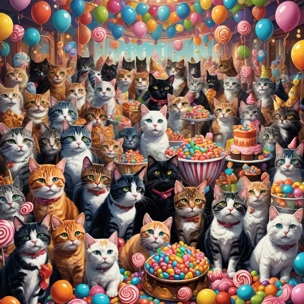 Cats at a Soiree in Candy Art Style