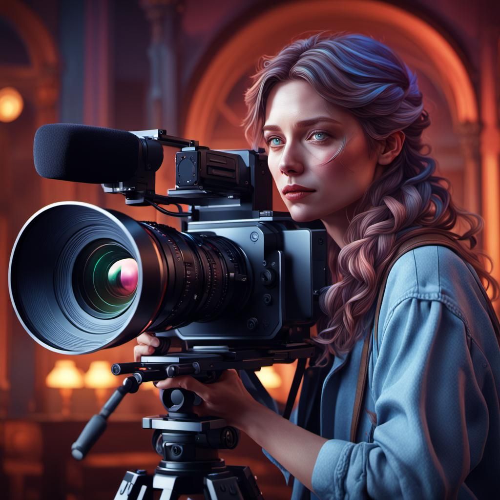 Director Filming Romantic Movie: Hyperdetailed Portrait