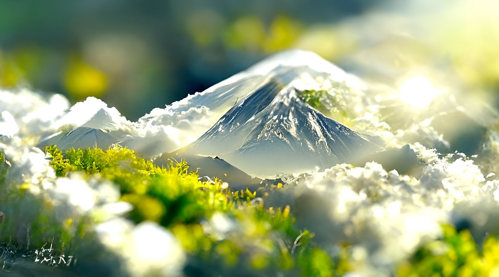 Majestic Mount Fuji in Tropical Utopia: Photorealistic Art