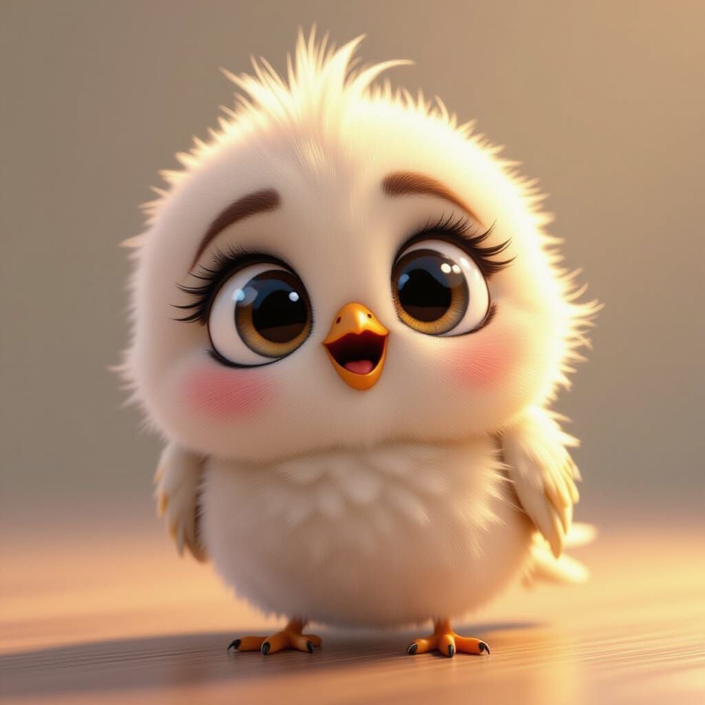 Adorable CGI Bird in Shock with Big Eyes