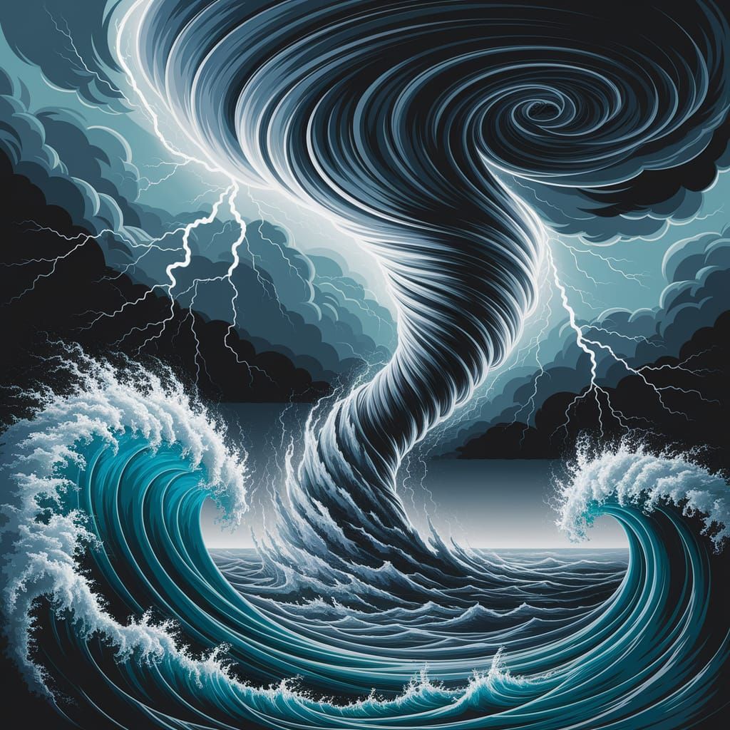 Turmoil Over the Turbulent Sea in Dark Impasto Style