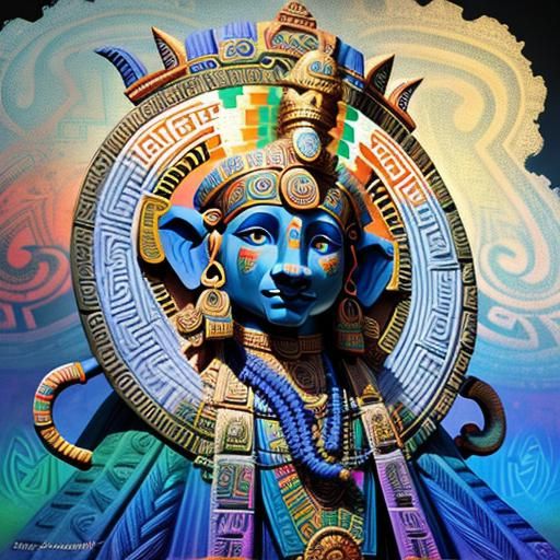 Aztec Celtic Sphinx Ganesha in Oil Painting