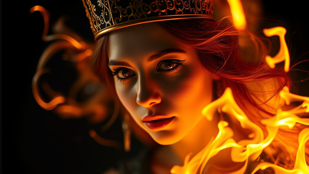 Ethereal Fire Queen Portrait in Dramatic Style