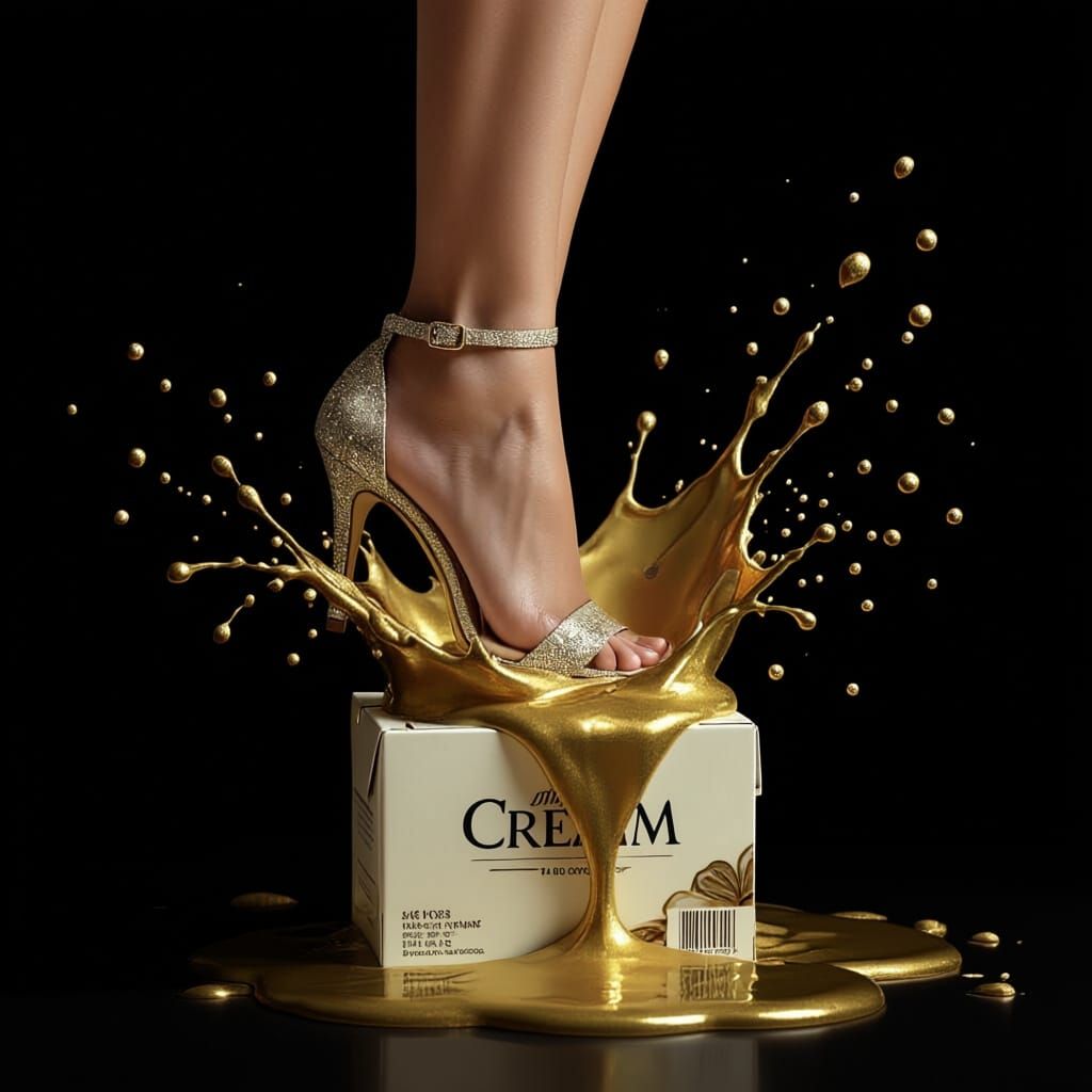High Heel Shoe Splashes Cream on Woman's Leg