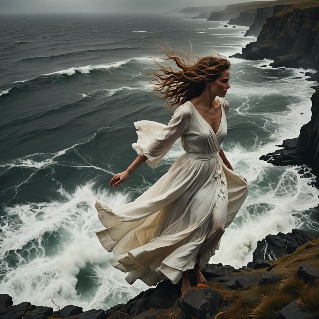 Dramatic Cliffside Scene in Cinematic Style