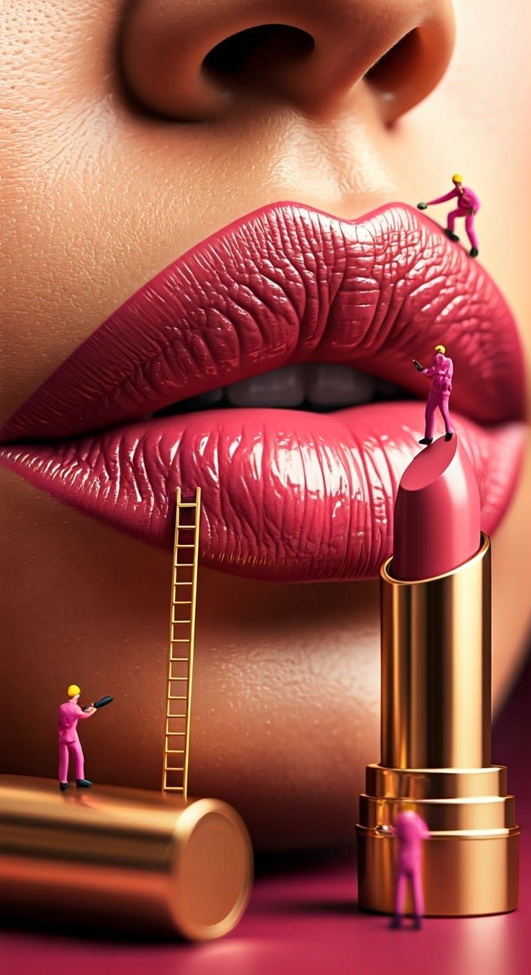 Hyper-Realistic Close-Up of a Model's Pink Lips in a Glamoro...