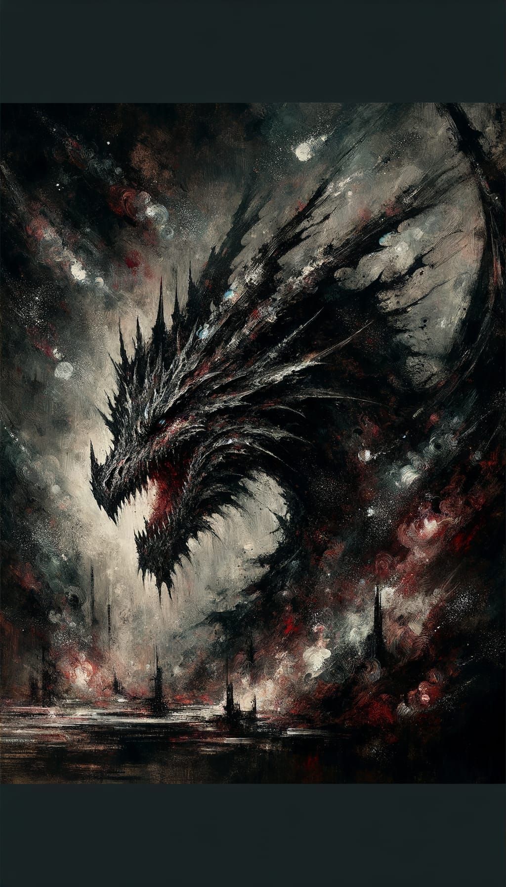 Mournful Dragon in Black and Red Speedpaint
