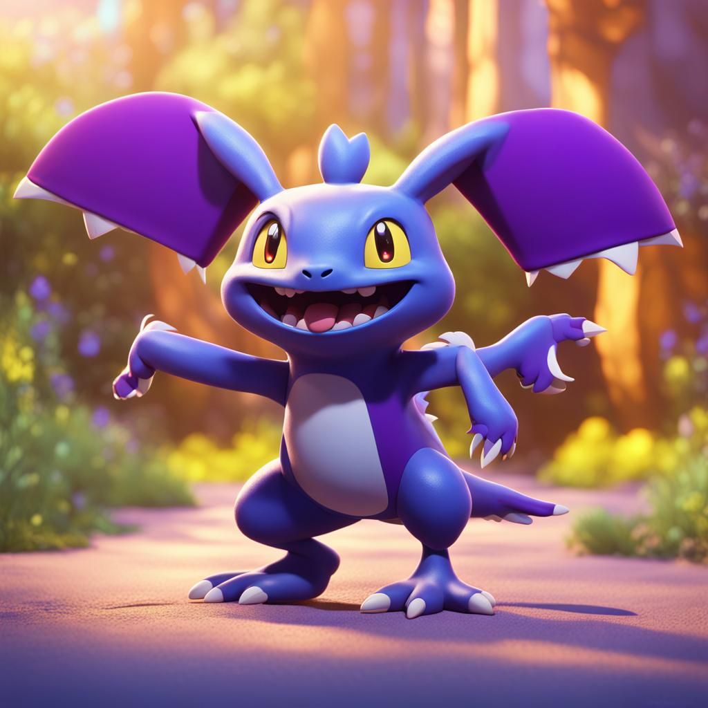 Grey Rat Pokemon with Purple Ponytail: 3D Digital Art