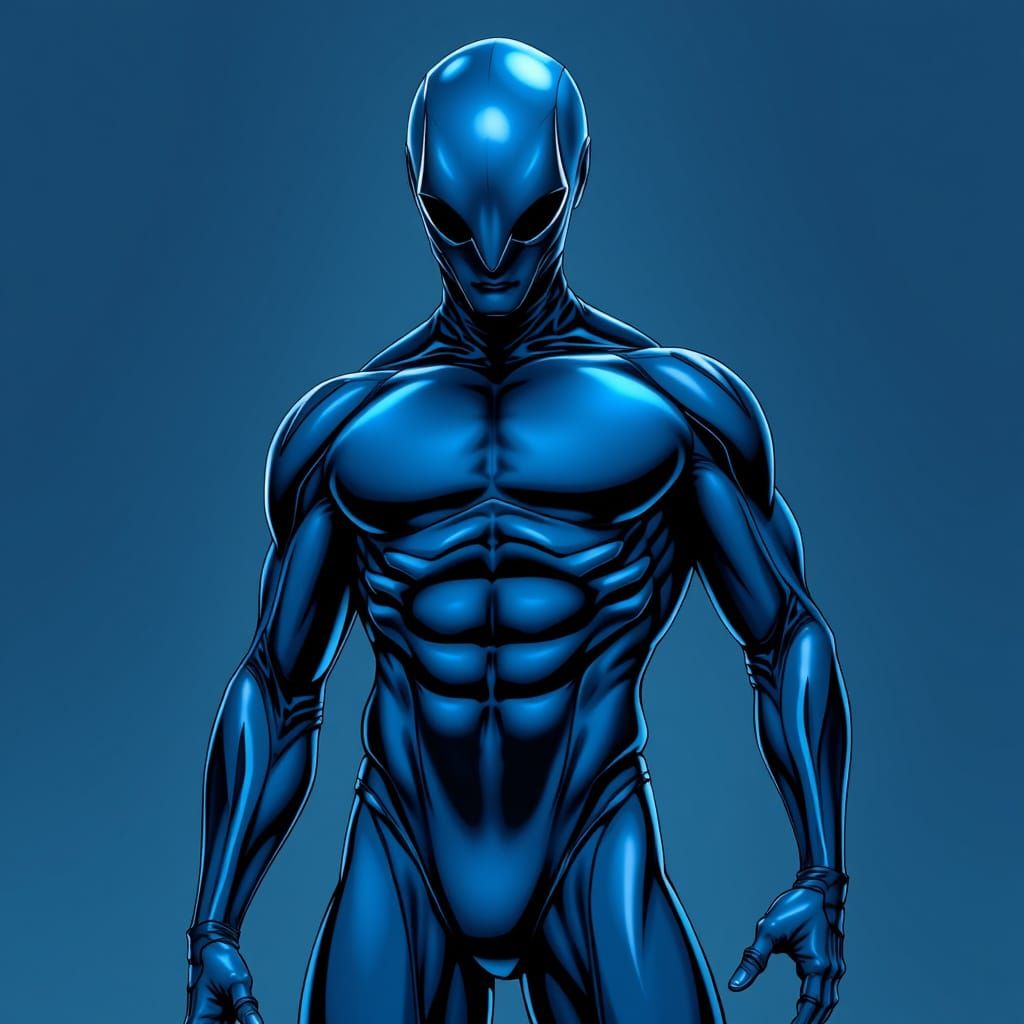 Sleek Blue Zentai Suit on Gradient Blue Background