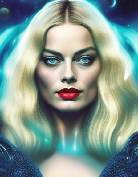 Hyperrealistic Portrait of Woman with Galaxy Hair