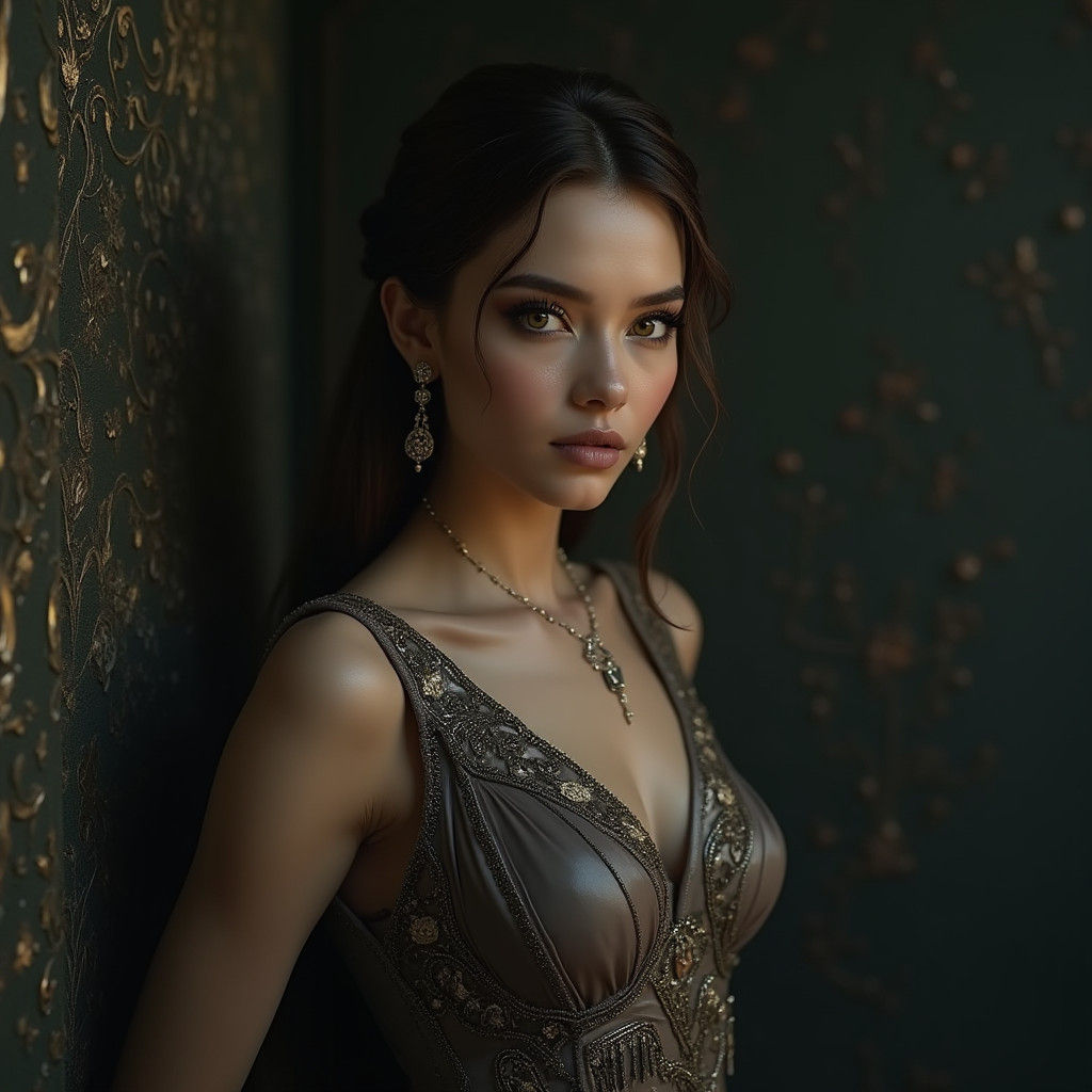 Hyperrealistic Fantasy Portrait in Dark, Ethereal Setting