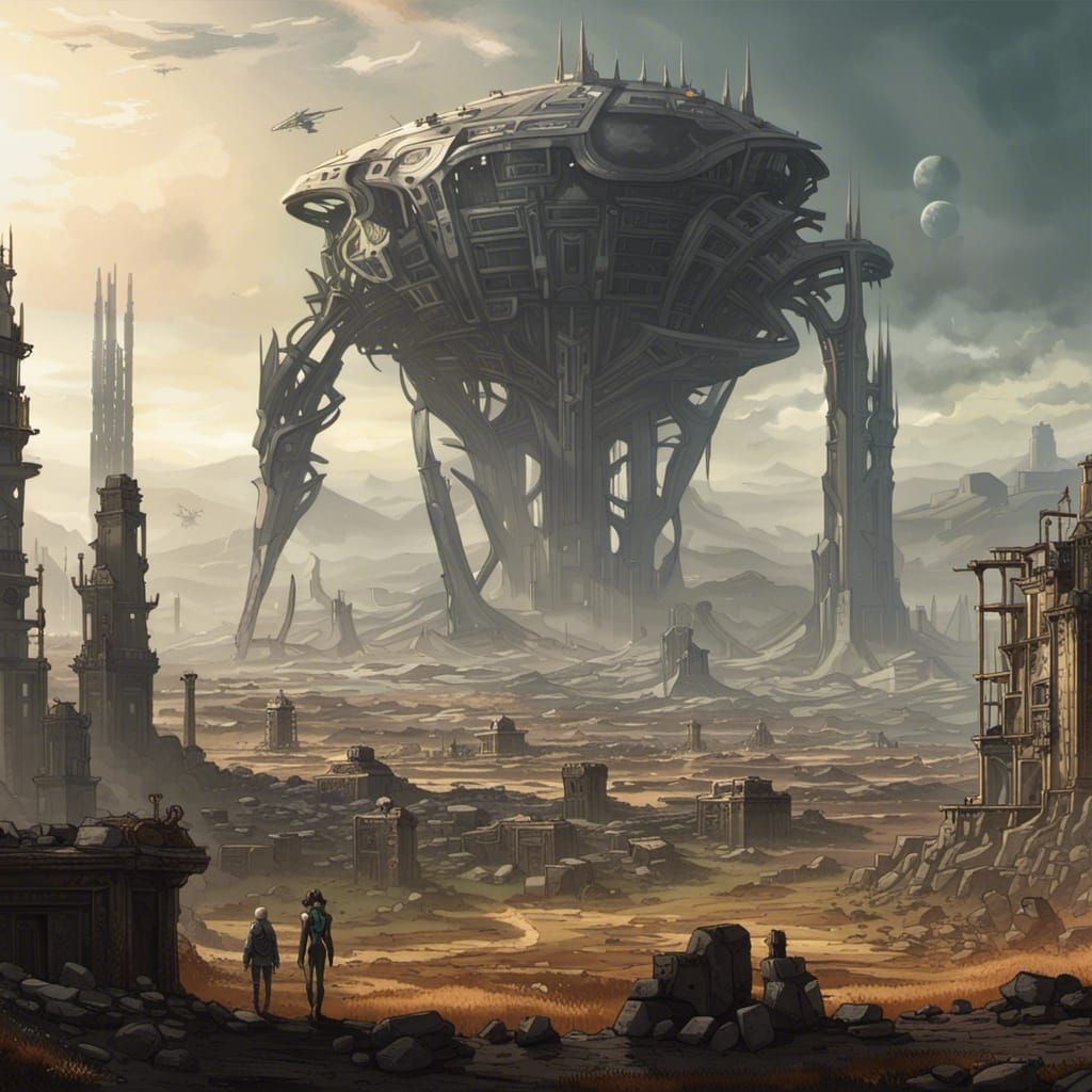 Dystopian Sci-Fi Alien World With Ruins