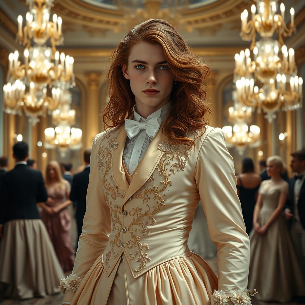 Victorian Man in Ballgown: Hyperrealistic Digital Painting