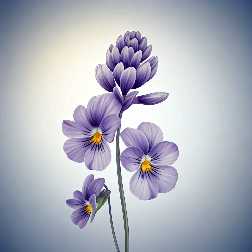 Violet Flowers in Watercolor Botanical Style