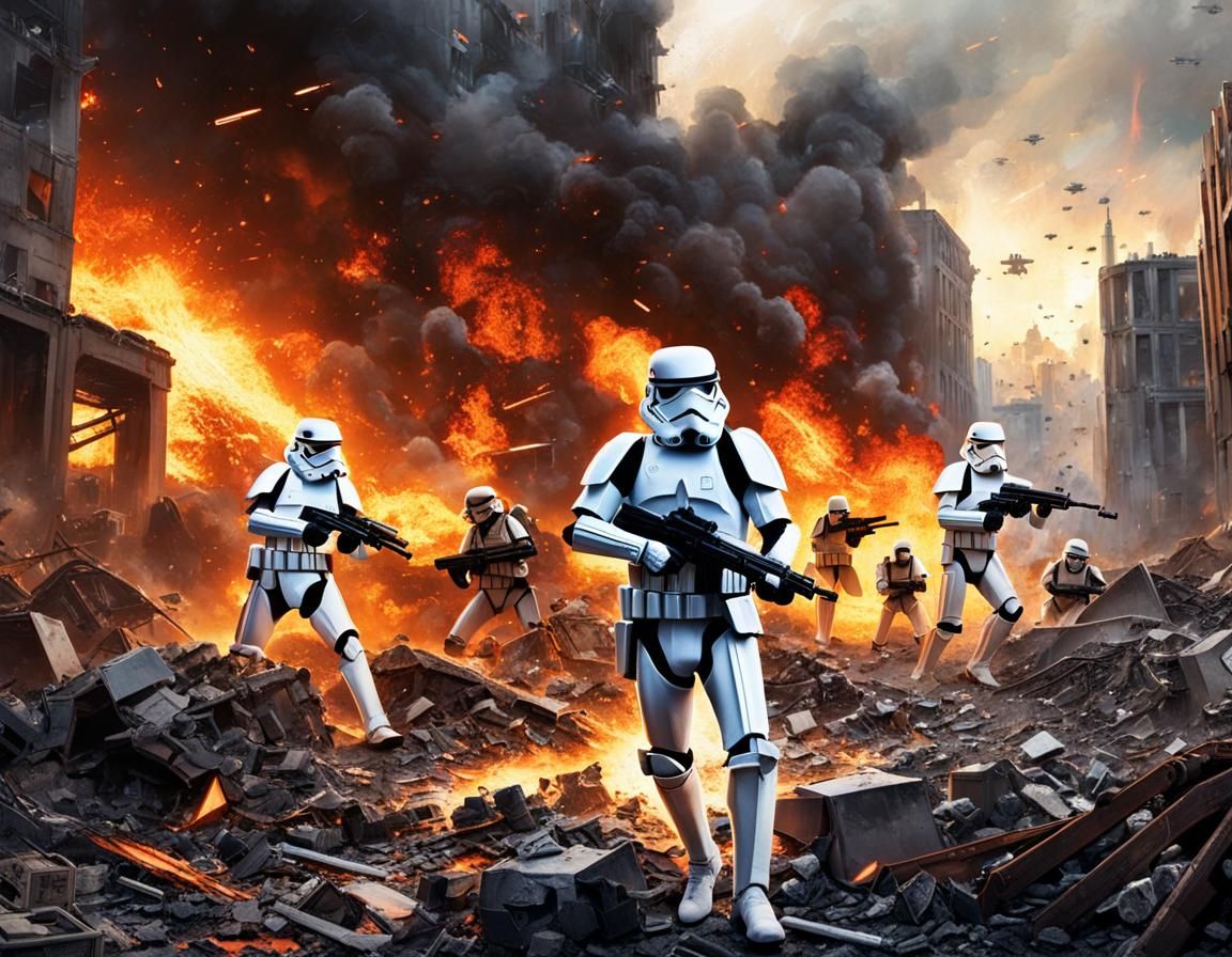 Imperial Stormtroopers Battle in Ruined City