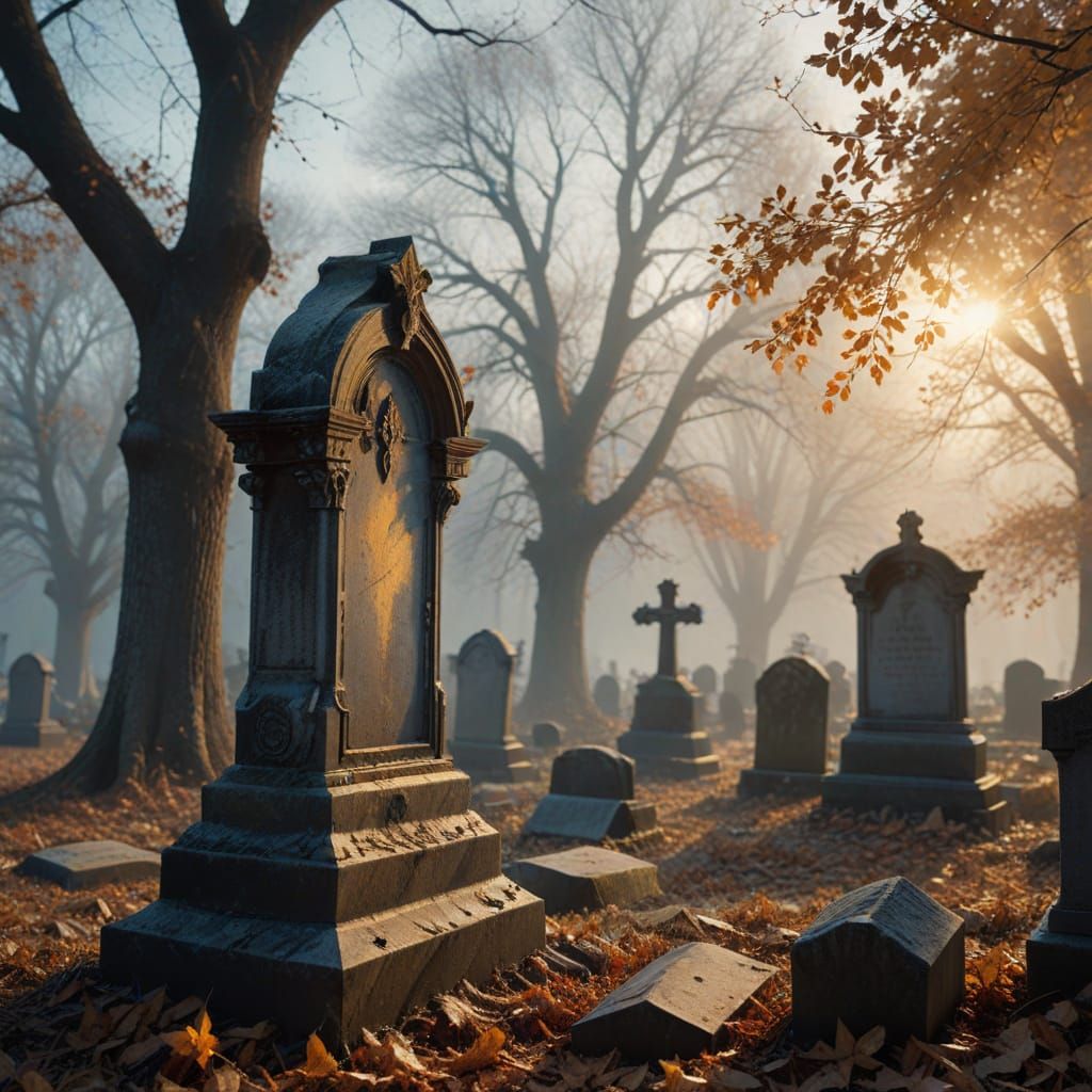 Ethereal Spirit Haunts Cemetery at Golden Hour