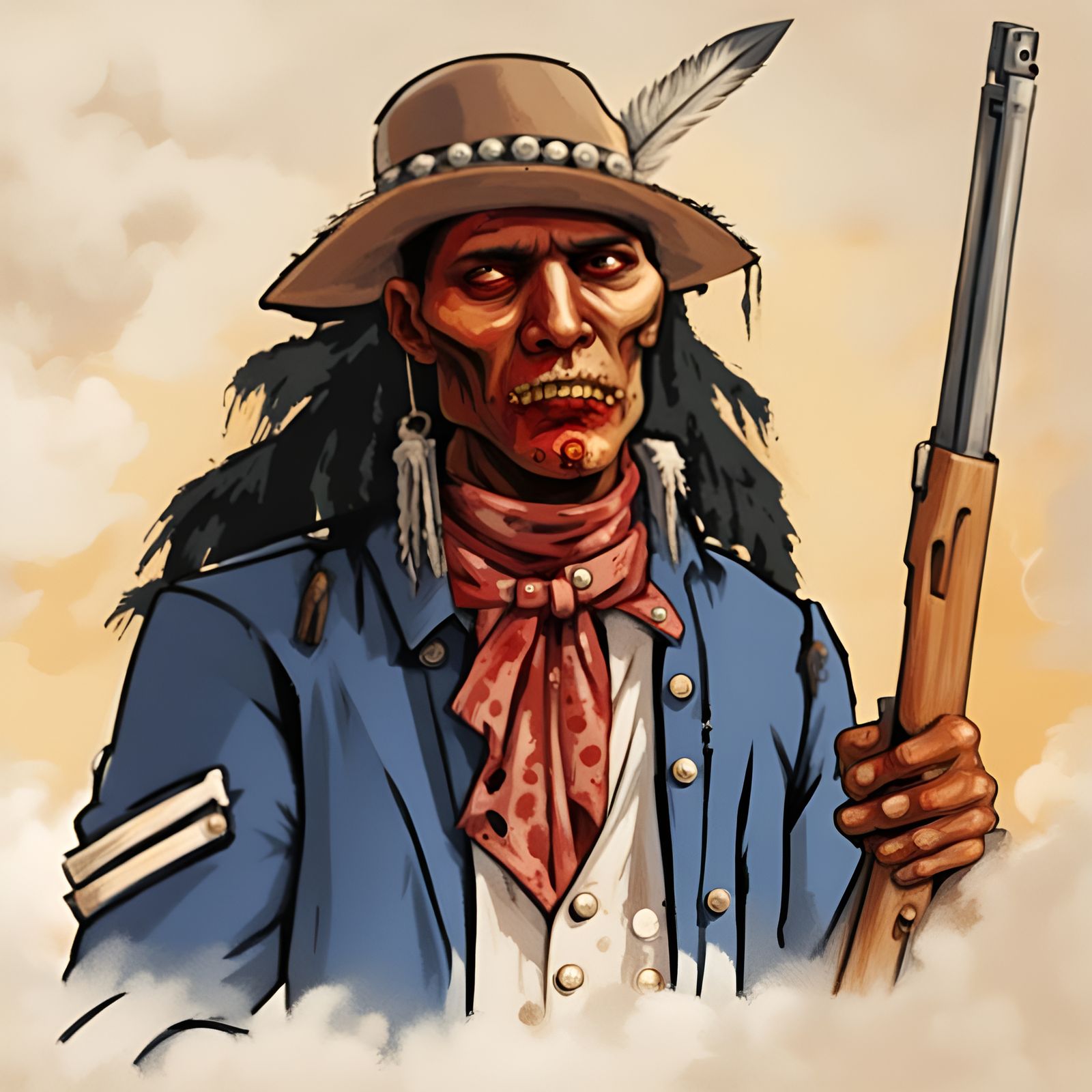 Zombie wild west Indian in confederate uniform in the art st...