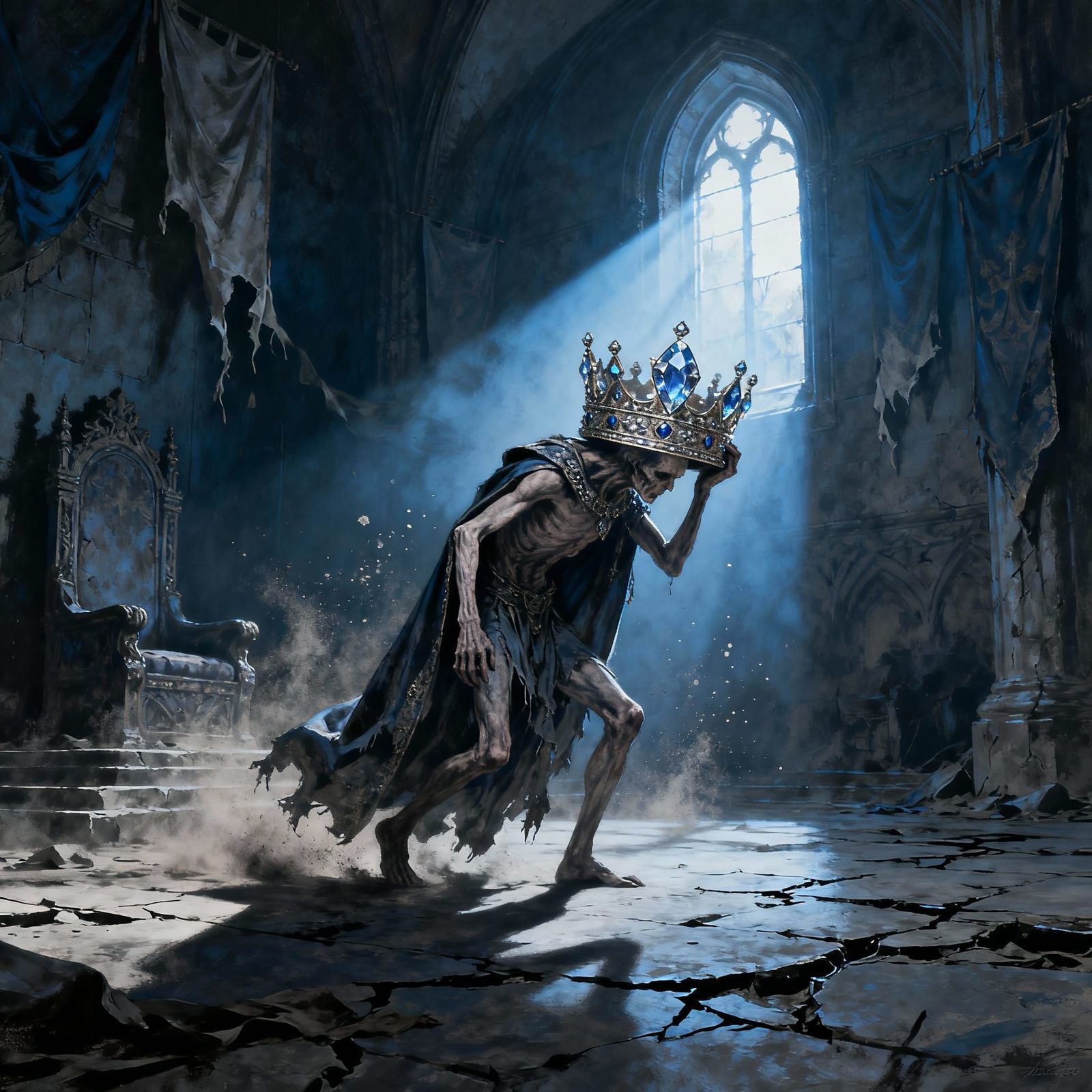 Frail King Burdened by Jewel-Encrusted Crown in Fantasy Art ...