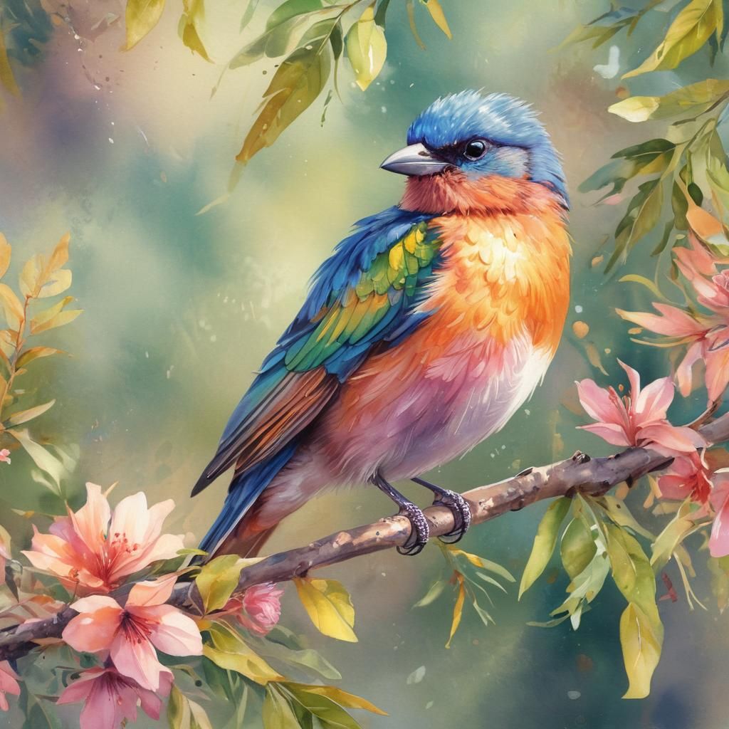 Vibrant Watercolor Portrait of a Brightly Colored Bird