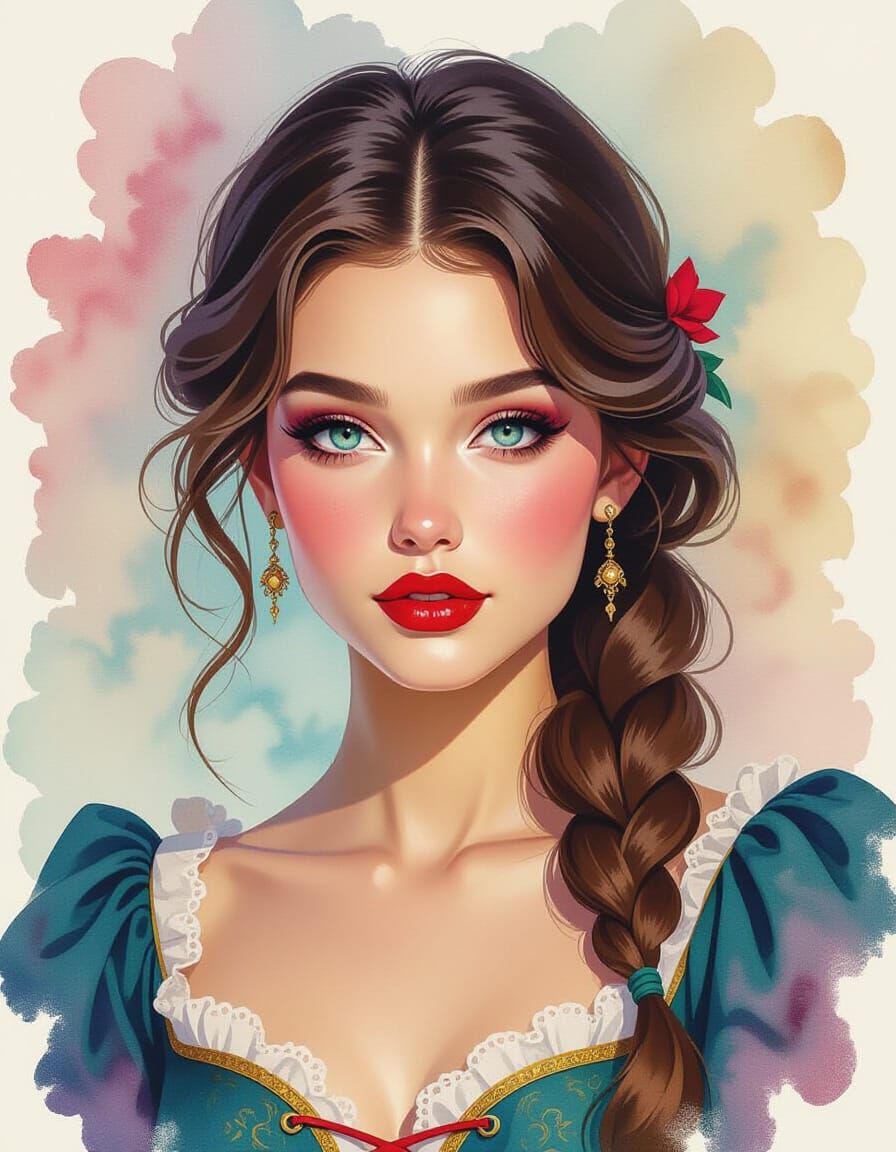 Baroque Portrait of Confident Woman with Red Lips