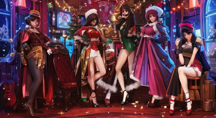 Retro-Futuristic Holiday Scene in Vibrant Colors