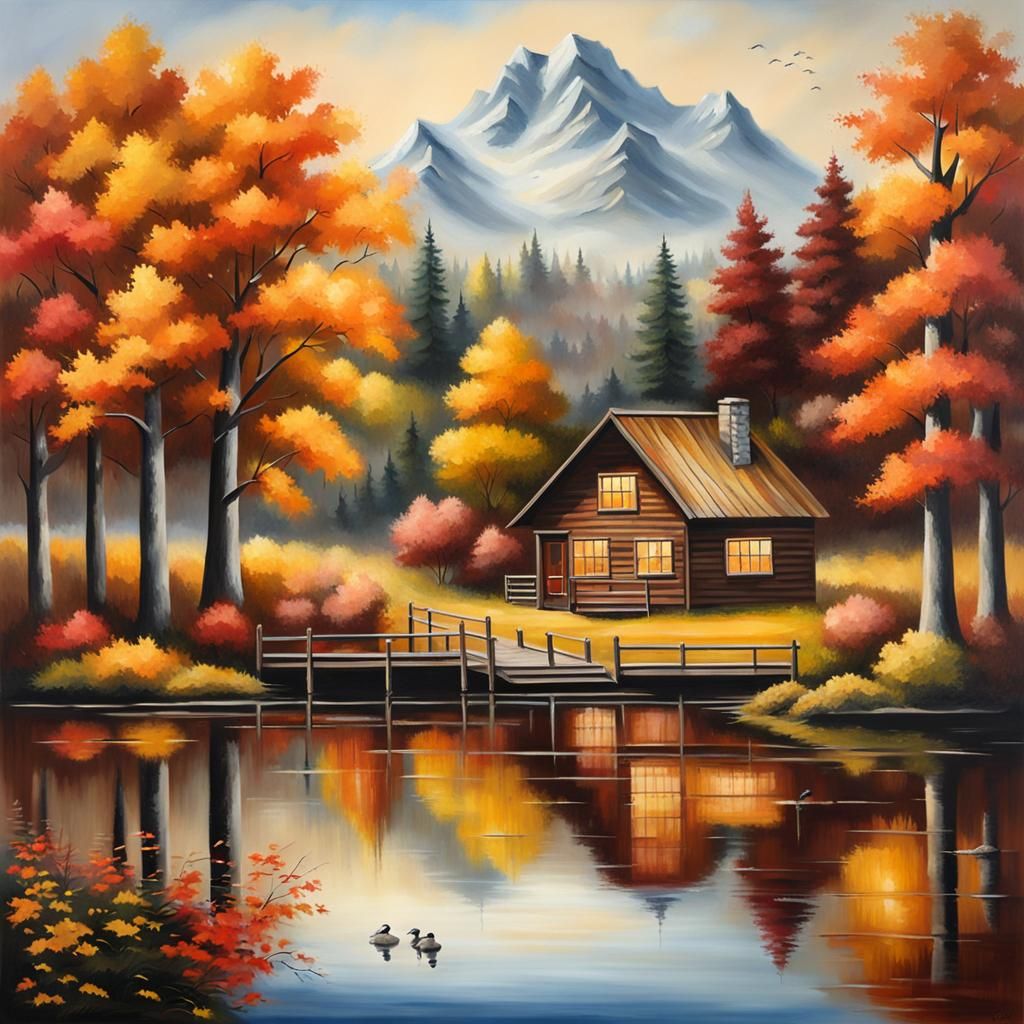 Autumn Lake Landscape in German Romantic Style