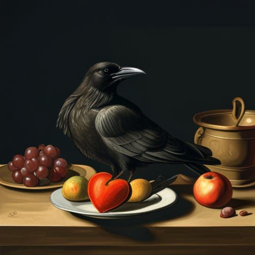 Baroque Still Life: Raven's Feast in Oil