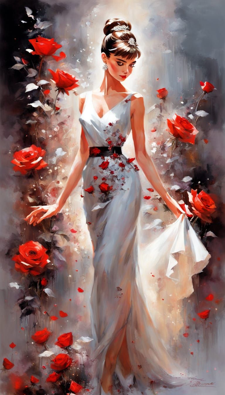 Audrey Hepburn Portrait with Magical Roses