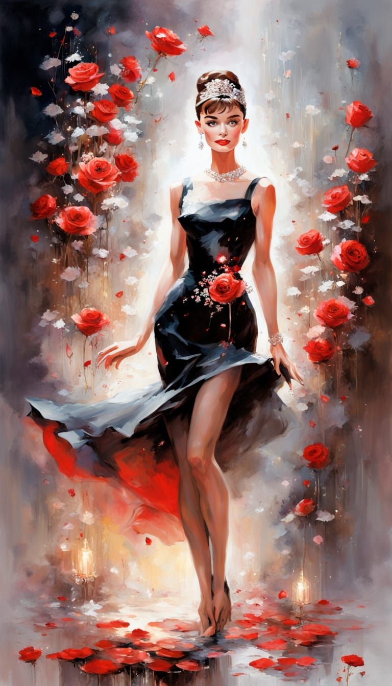 Audrey Hepburn Portrait with Magical Roses