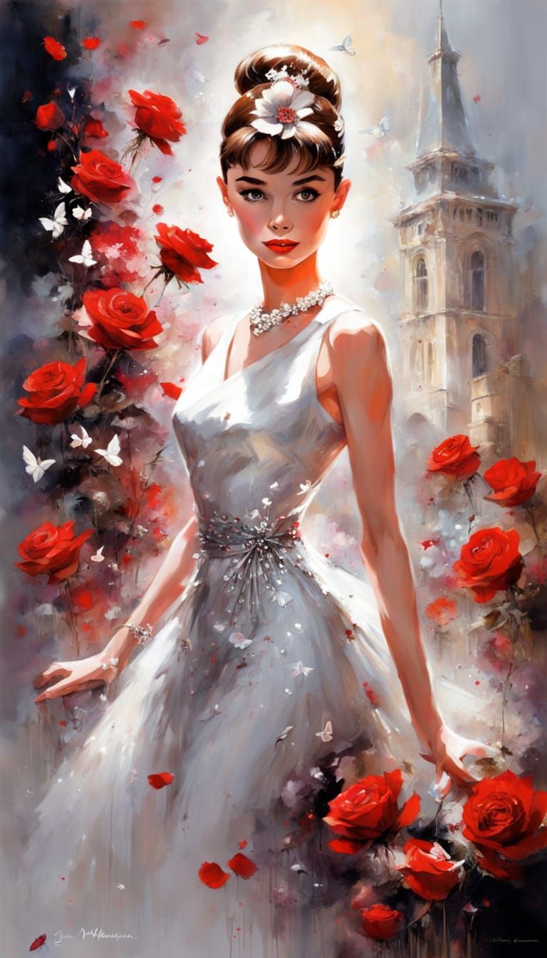 Audrey Hepburn Portrait with Enchanted Roses