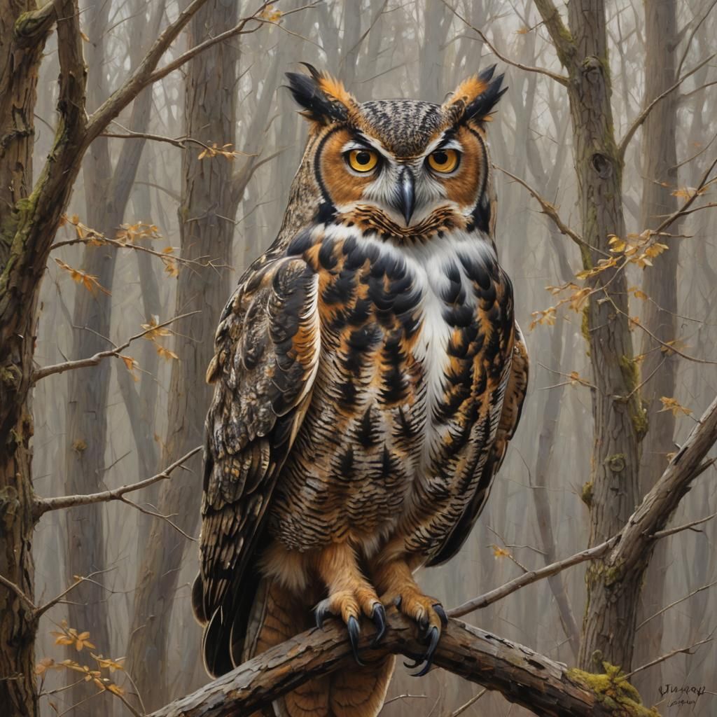 Great Horned Owl Oil Painting Portrait