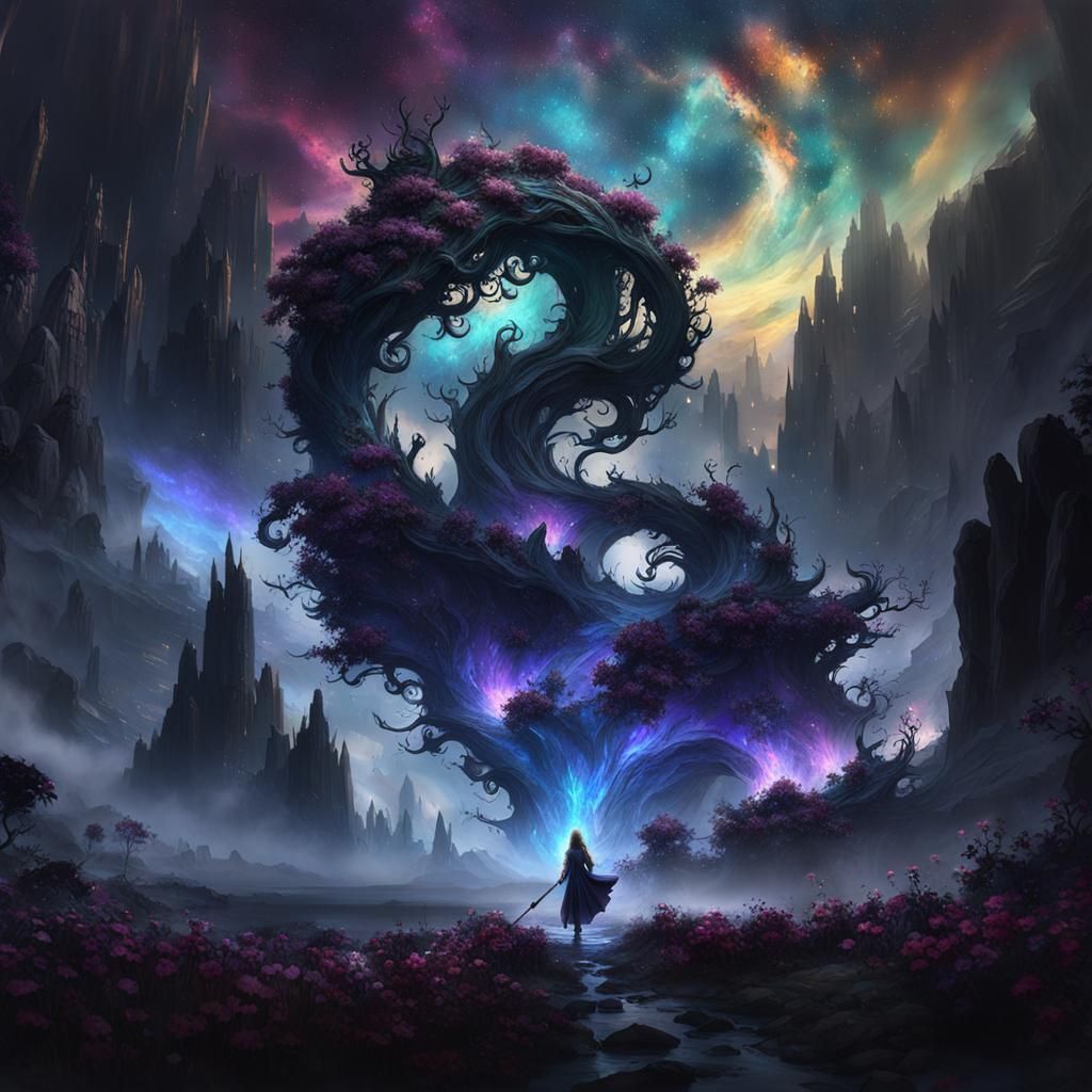 Dark Galaxy Fantasyscape in Digital Watercolor Style