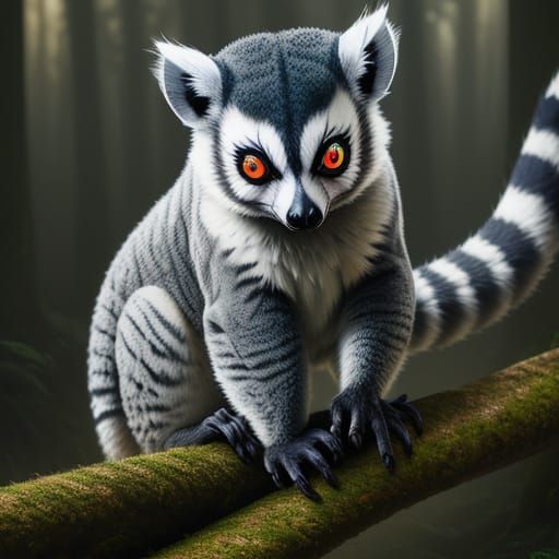 Ring-Tailed Lemur Mid-Jump: Vibrant Digital Art