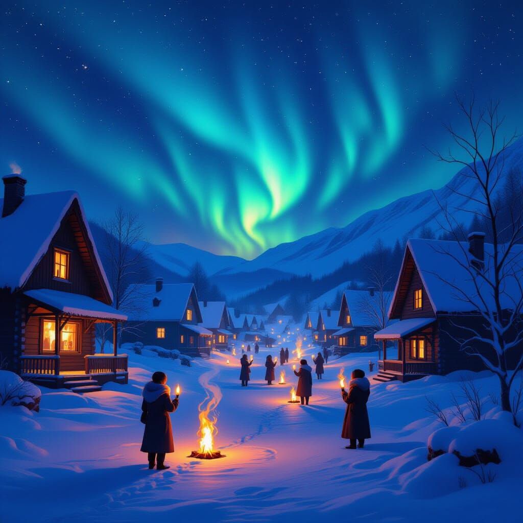 Spirit Wolves Emerge From Whisper-Candles Under Aurora