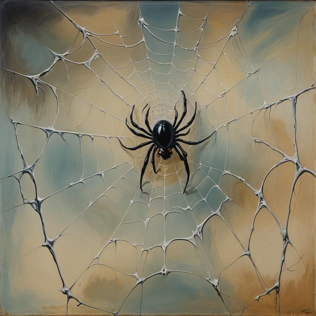 Surreal Spider Web in Dali Style, Oil on Canvas