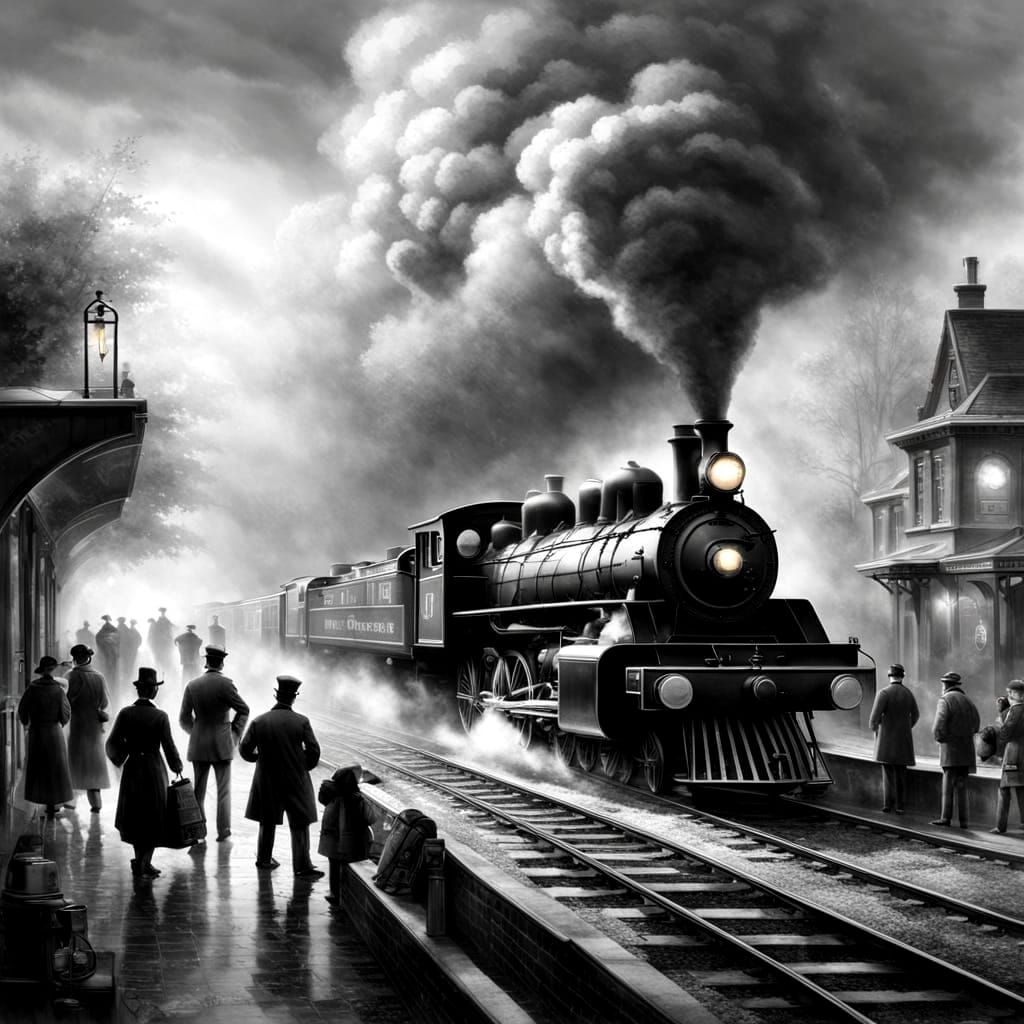 Vintage Steam Train at Station in Ethereal Mist
