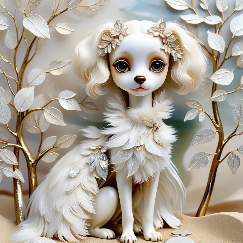 Surreal Puppy Portrait in Art Nouveau Style