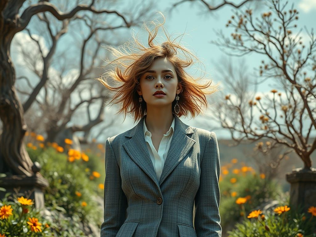 Woman in Sustainable Luxury Fashion in Ultrareal Style