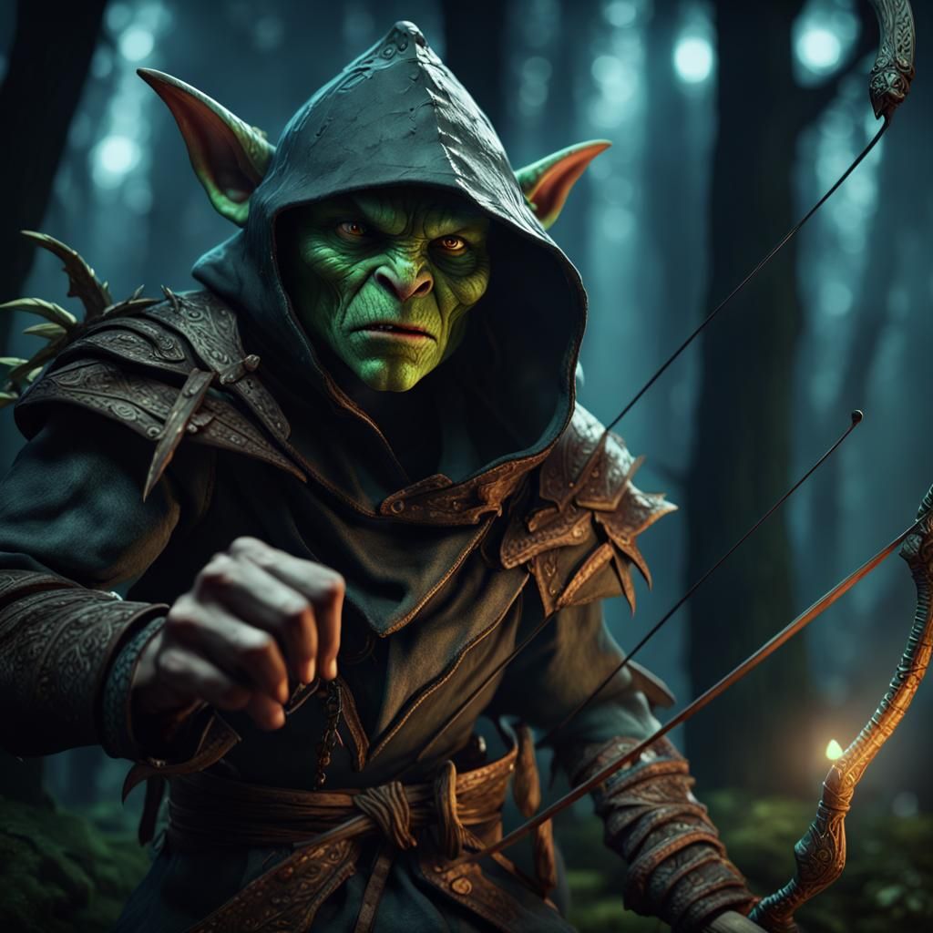 Hooded Goblin Ranger Ready to Fight