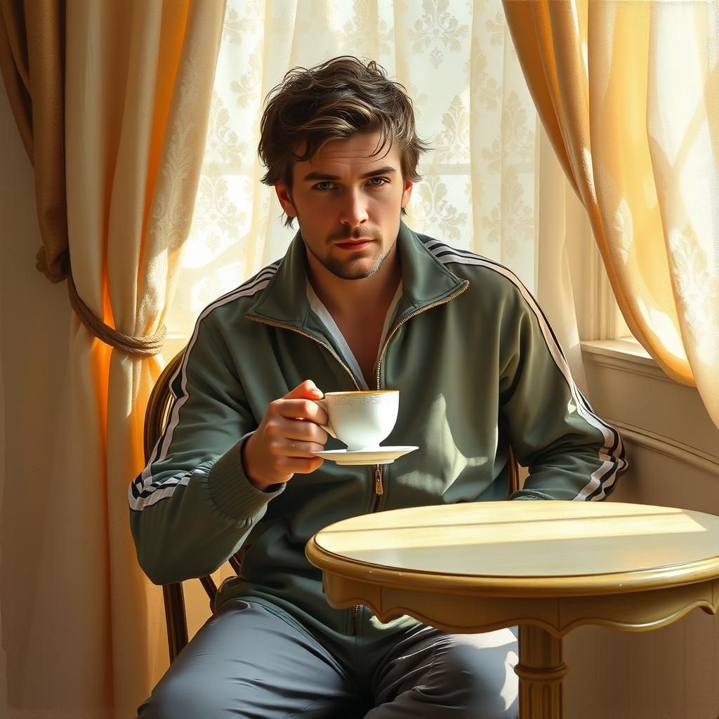 Elegant Man in Tracksuit: Impressionist Portrait