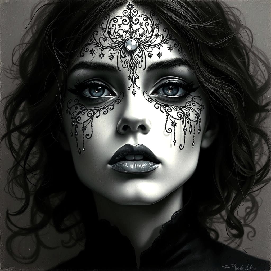 Ethereal Woman in Charcoal Drawing