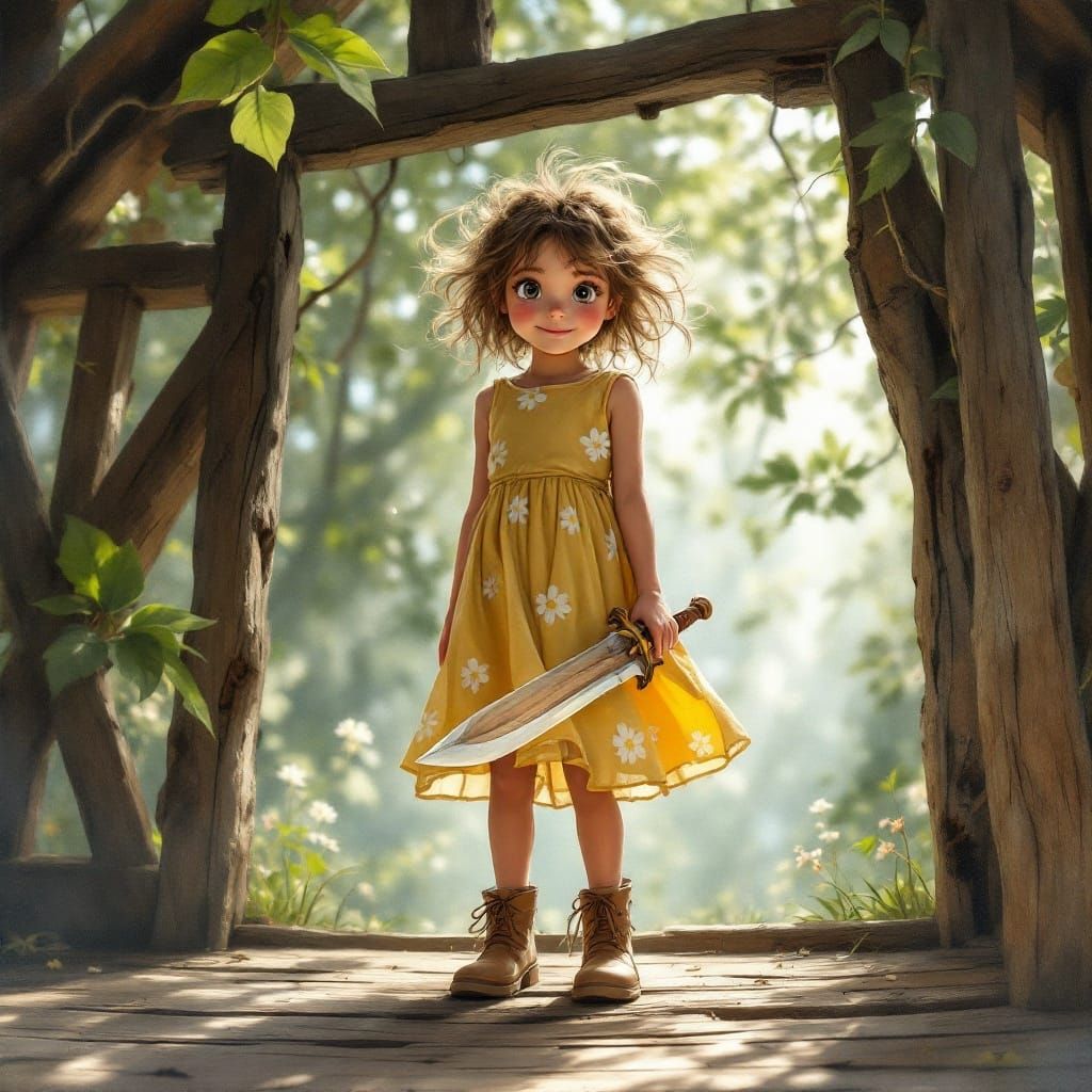 Little Girl's Whimsical Pirate Adventure in a Rustic Treehou...