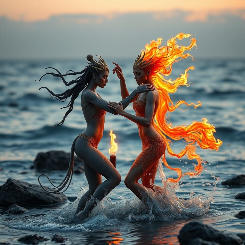 Dancing Devas in Surreal Shoreline Scene